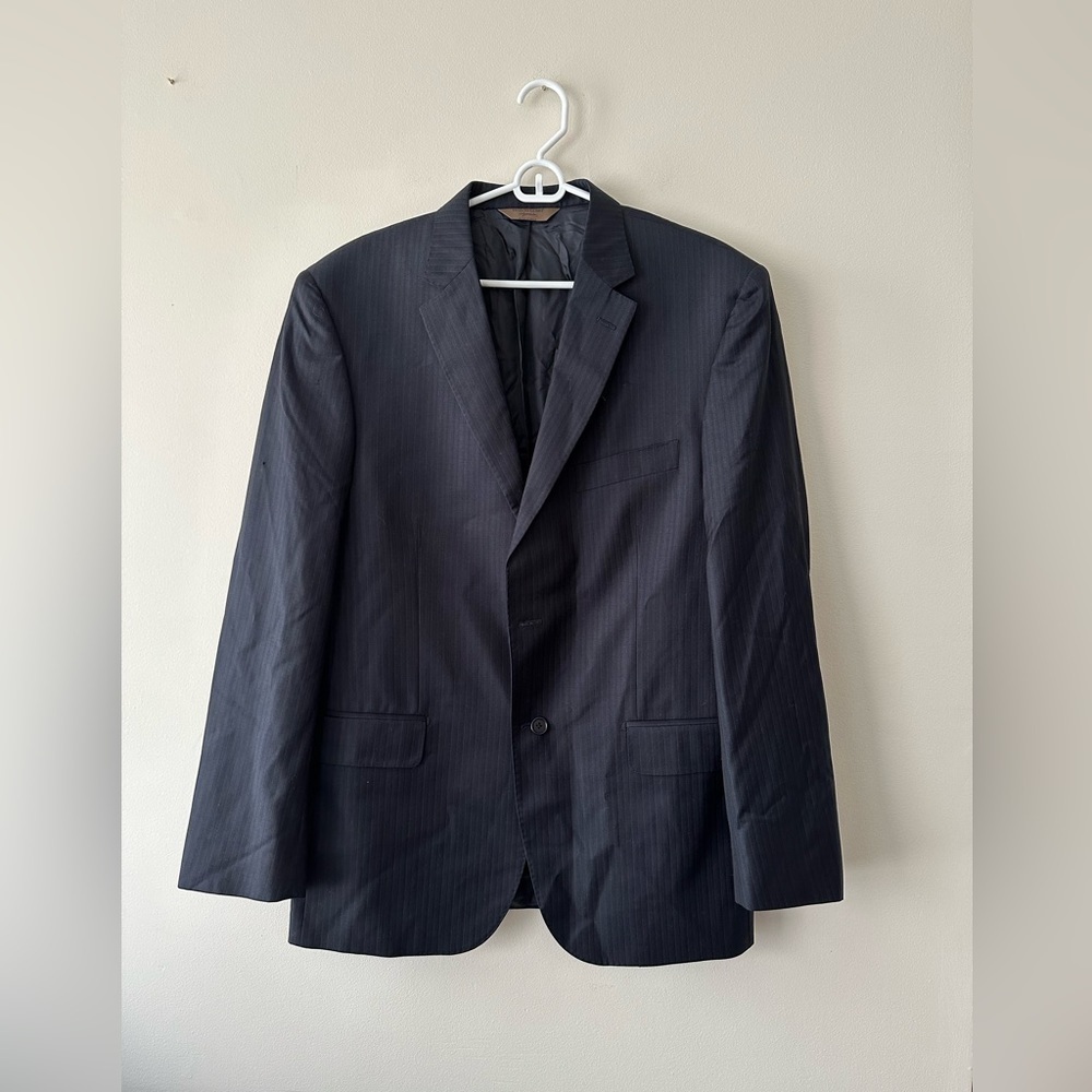 Pronto Uomo Black Pin Striped Single Breasted Wool Suit Jacket Blazer Size 44r